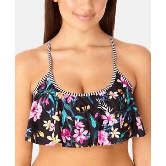 California Waves Other - NWT - California Waves Black Floral Tankini Bikini Swim Top - Size Small